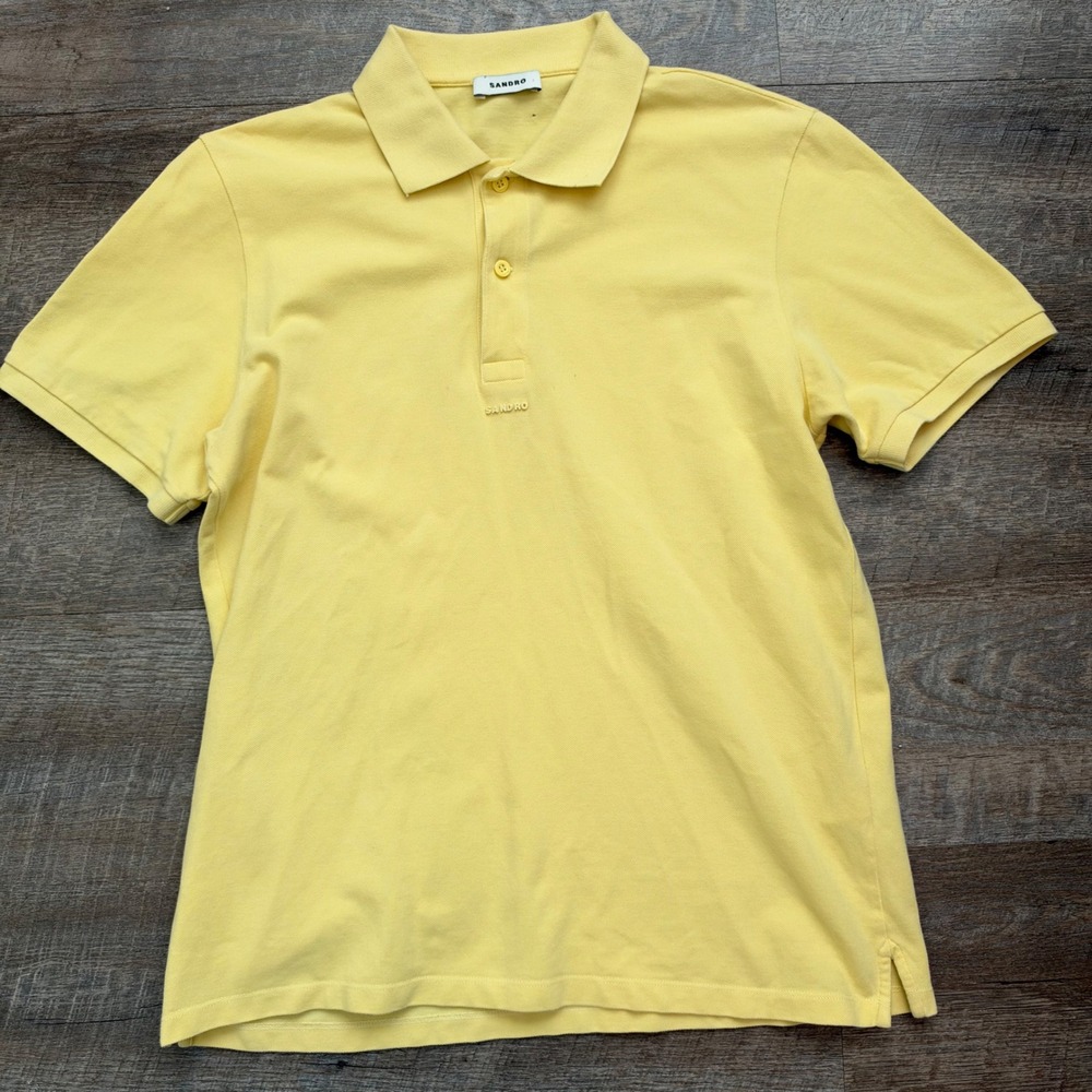 Sandro Pique Polo Shirt Medium Preppy Yellow Embroidered Logo Casual